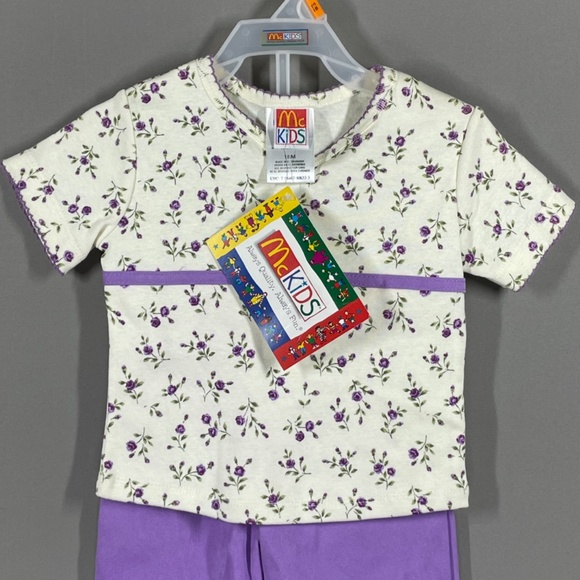 NEW Vintage McDonalds McKids Shirt Pants Set Girls 18 Months purple floral 90s - Picture 2 of 13